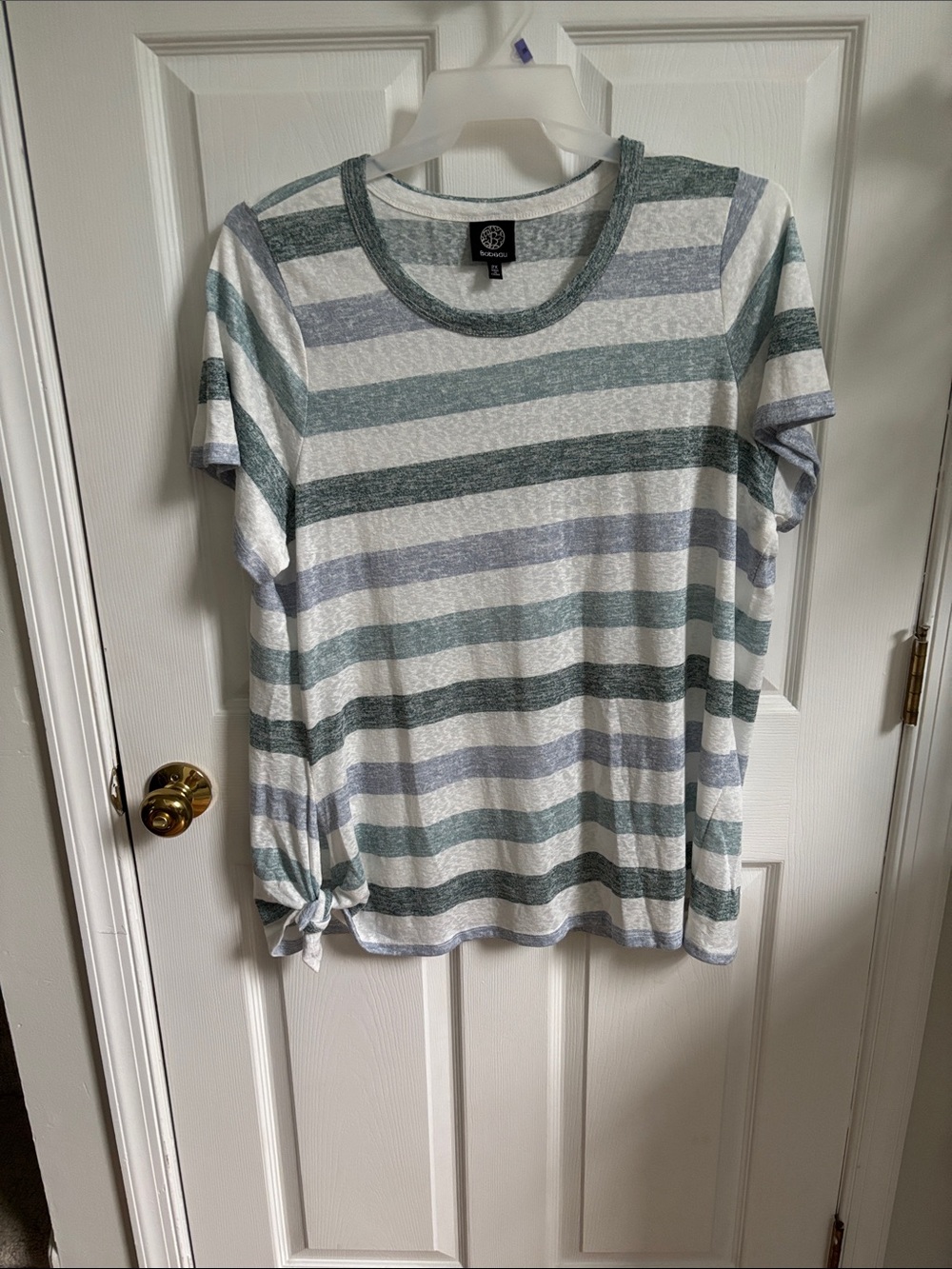 bobeau Heathered Teal & White Striped Tee